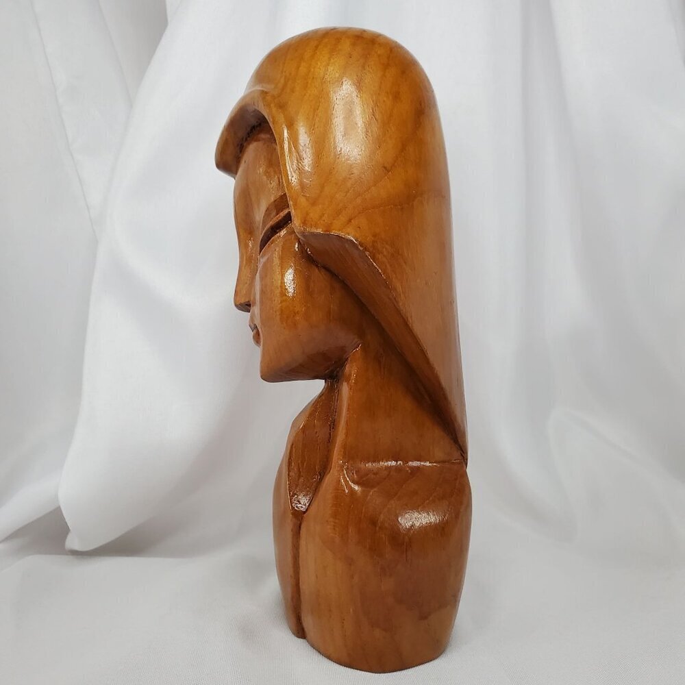 VTG Mid-Century Art Deco Carved Wood Women Female Bust Sculpture Handcrafted 8" - Picture 7 of 14
